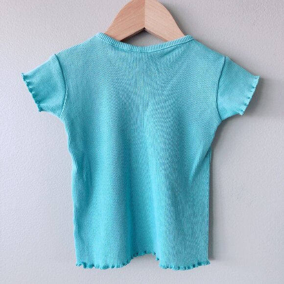 Zara t-shirt 6-9m ribbed baby tee lettuce hem light teal baby girl - Picture 2 of 7